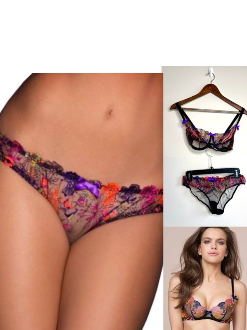 Agent Provocateur Zuri Bra and Brief Set 34DDD and Medium Black Multi